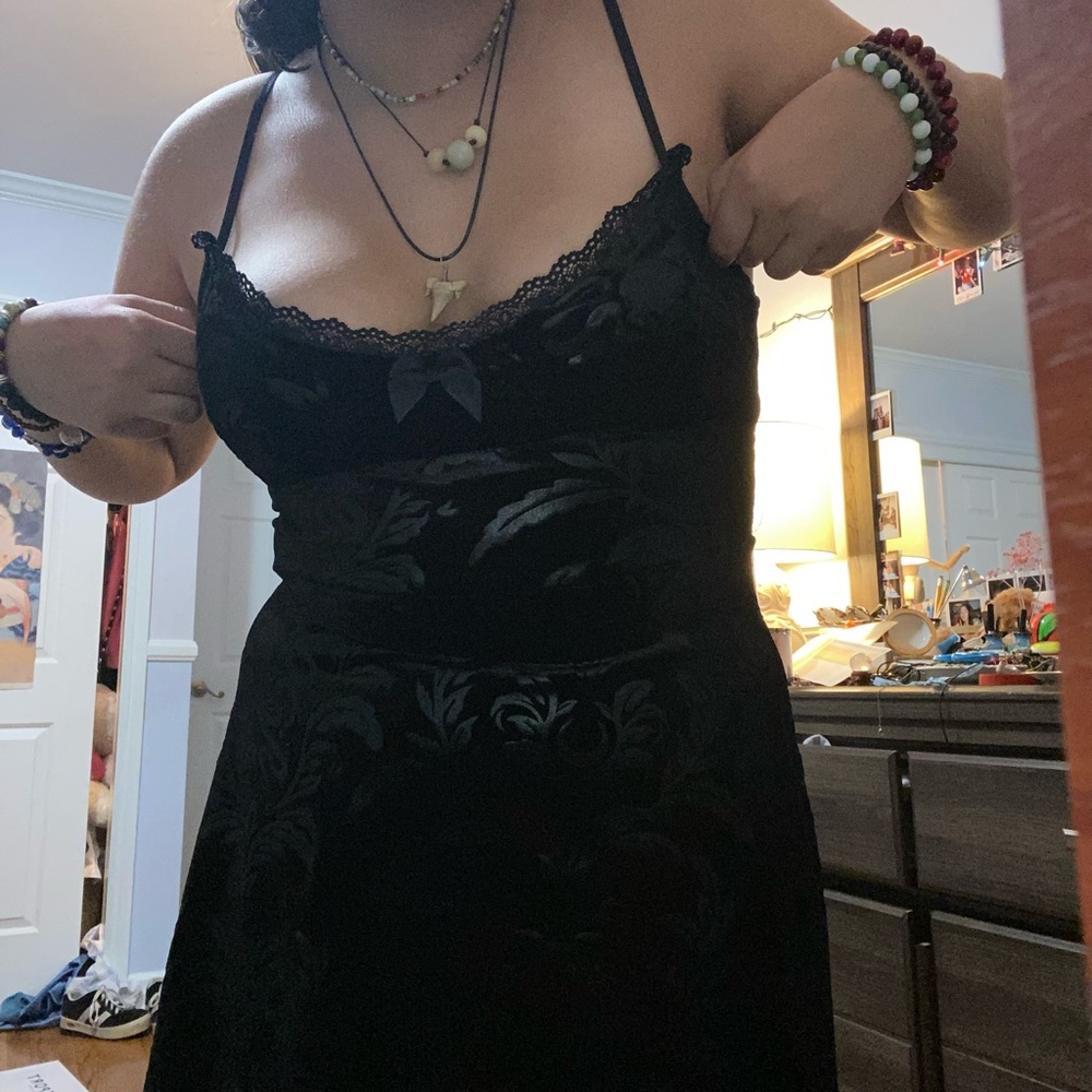 lacy velvet black mini dress